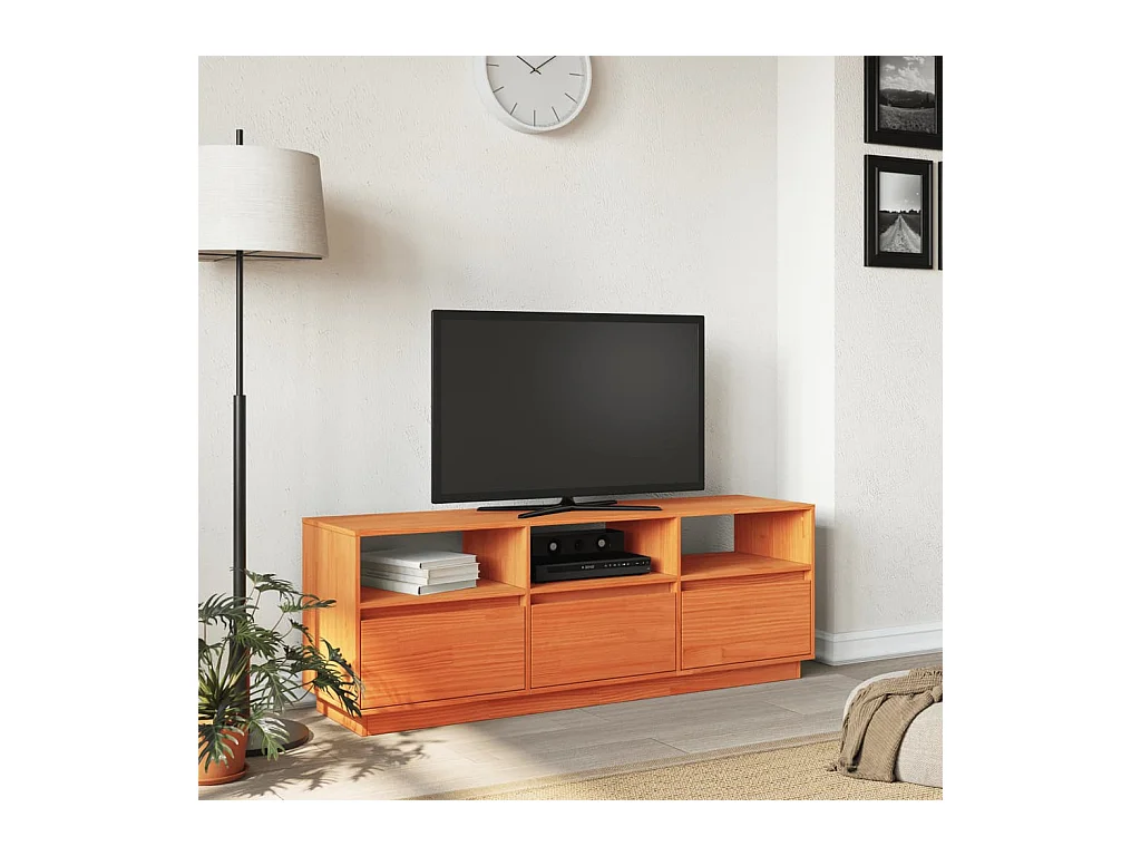 Mueble de TV | Mueble de salón madera maciza de pino marrón cera 140x37x50 cm