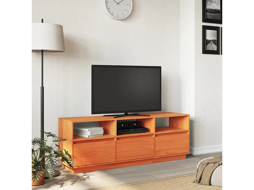 Meuble TV | Banc TV | Armoire TV cire marron 140x37x50 cm bois pin massif