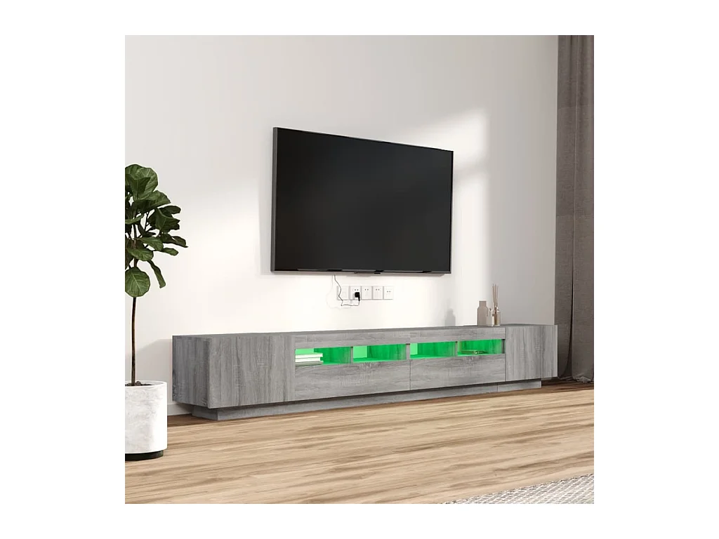Set muebles TV | Gabinetes de TV | Muebles de salón con LEDs 3 pzas madera contrachapada gris Sonoma
