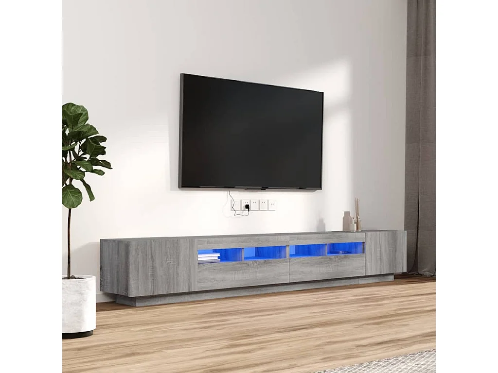Set muebles TV | Gabinetes de TV | Muebles de salón con LEDs 3 pzas madera contrachapada gris Sonoma