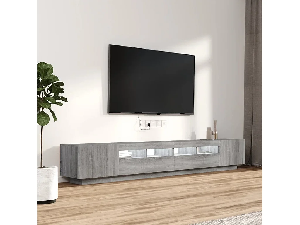 Set muebles TV | Gabinetes de TV | Muebles de salón con LEDs 3 pzas madera contrachapada gris Sonoma