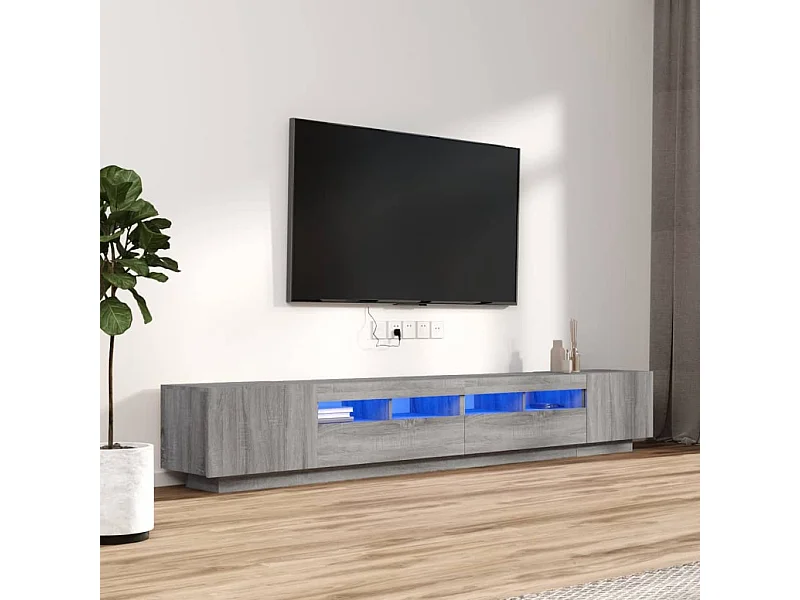 Set muebles TV | Gabinetes de TV | Muebles de salón con LEDs 3 pzas madera contrachapada gris Sonoma