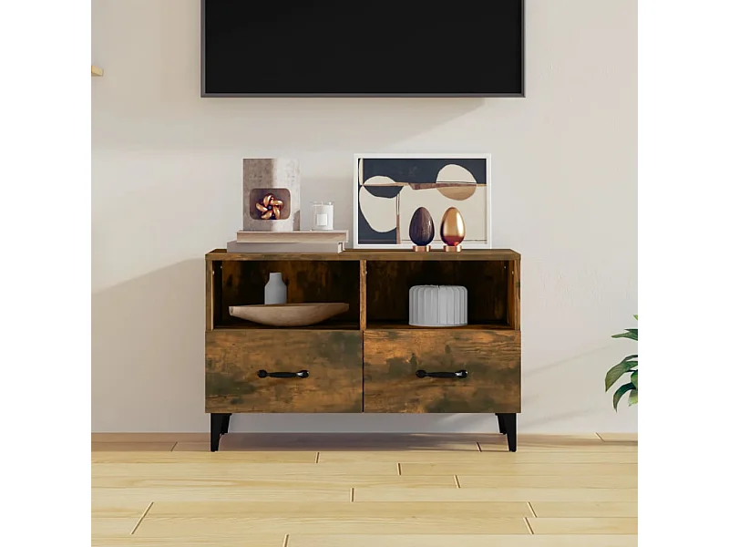 Meuble TV | Banc TV | Armoire TV Chêne fumé 80x36x50 cm Bois d'ingénierie