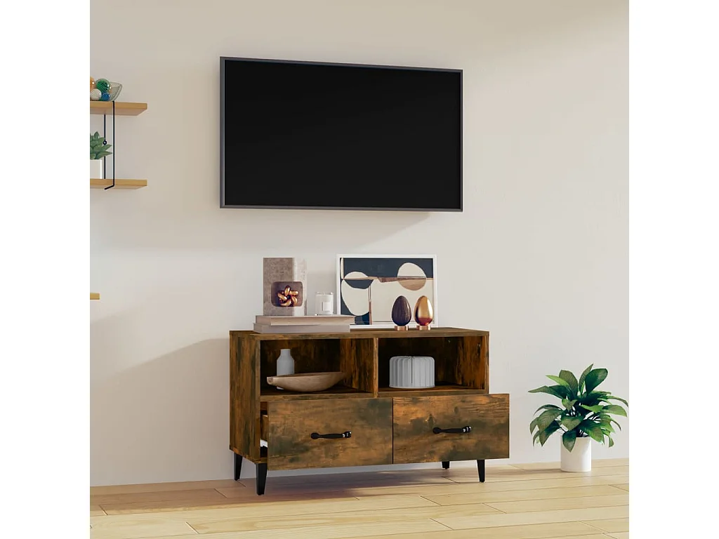 Meuble TV | Banc TV | Armoire TV Chêne fumé 80x36x50 cm Bois d'ingénierie