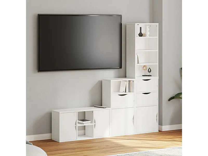 4-delig Tv-meubel | Tv-Bank | TV-kastmet opbergruimte ODDA massief grenenhout wit