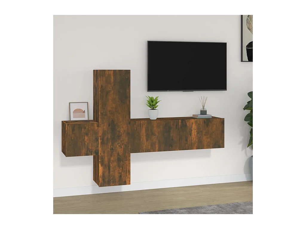 Set de muebles de TV | Gabinetes de TV |  Muebles de salón 3 pzas madera contrachapada roble ahumado