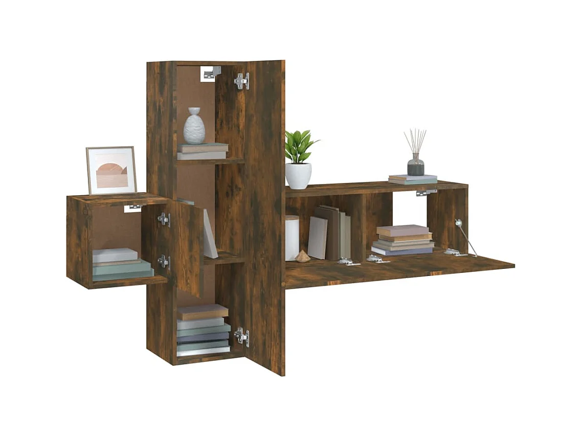 Set de muebles de TV | Gabinetes de TV |  Muebles de salón 3 pzas madera contrachapada roble ahumado