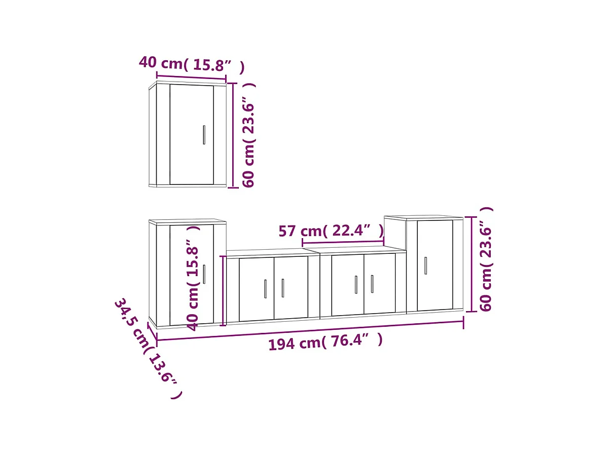 Set de muebles para TV  | Gabinetes de TV |  Muebles de salón 5 pzas madera contrachapada roble marrón