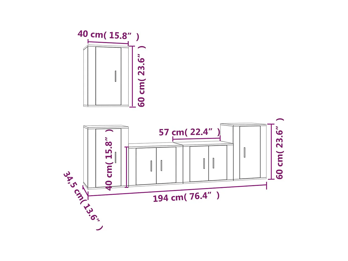 Set de muebles para TV  | Gabinetes de TV |  Muebles de salón 5 pzas madera contrachapada roble marrón