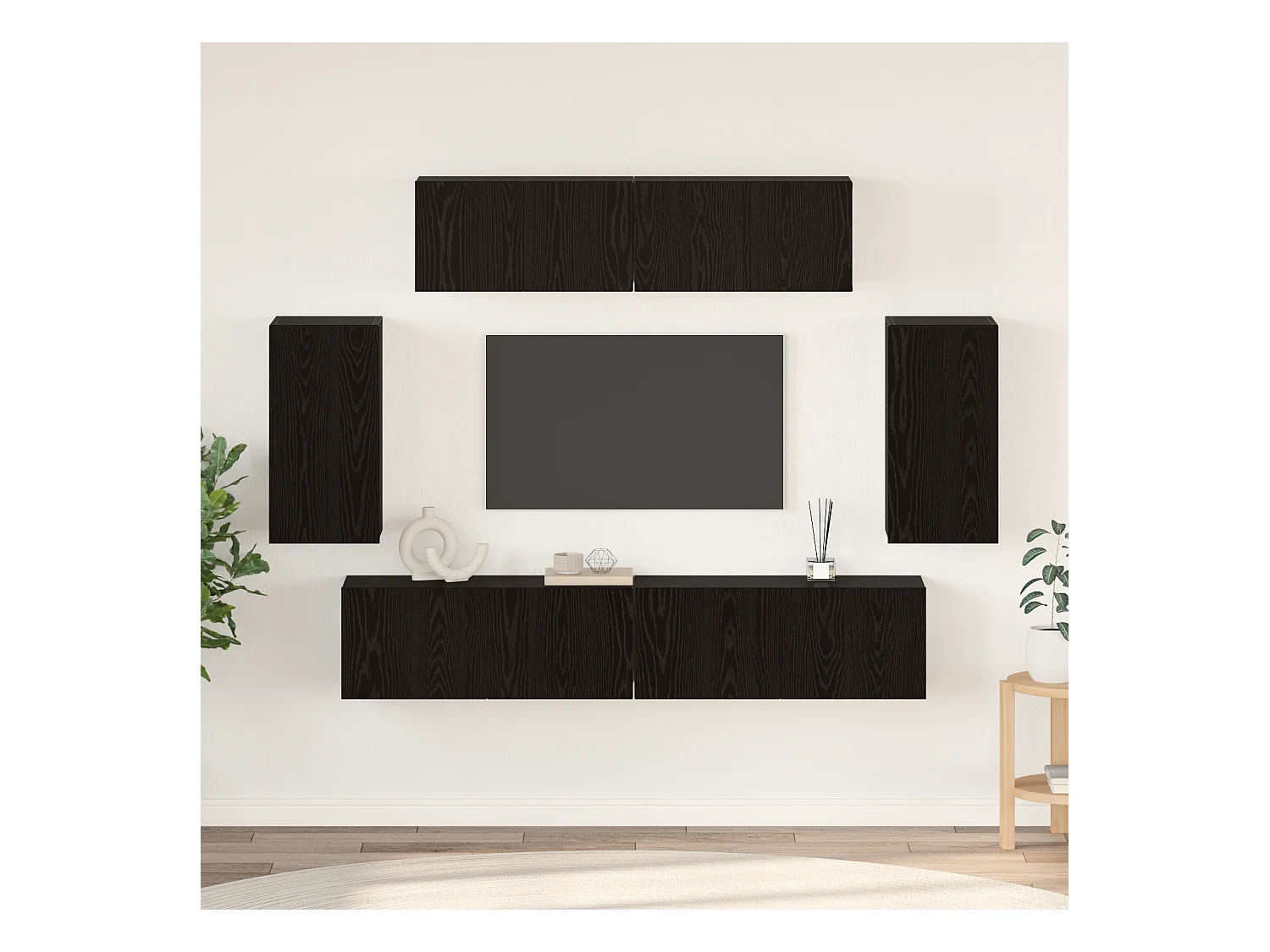 Meuble TV | Banc TV | Armoire TV mural 6 pcs Chêne Noir Bois d'ingénierie
