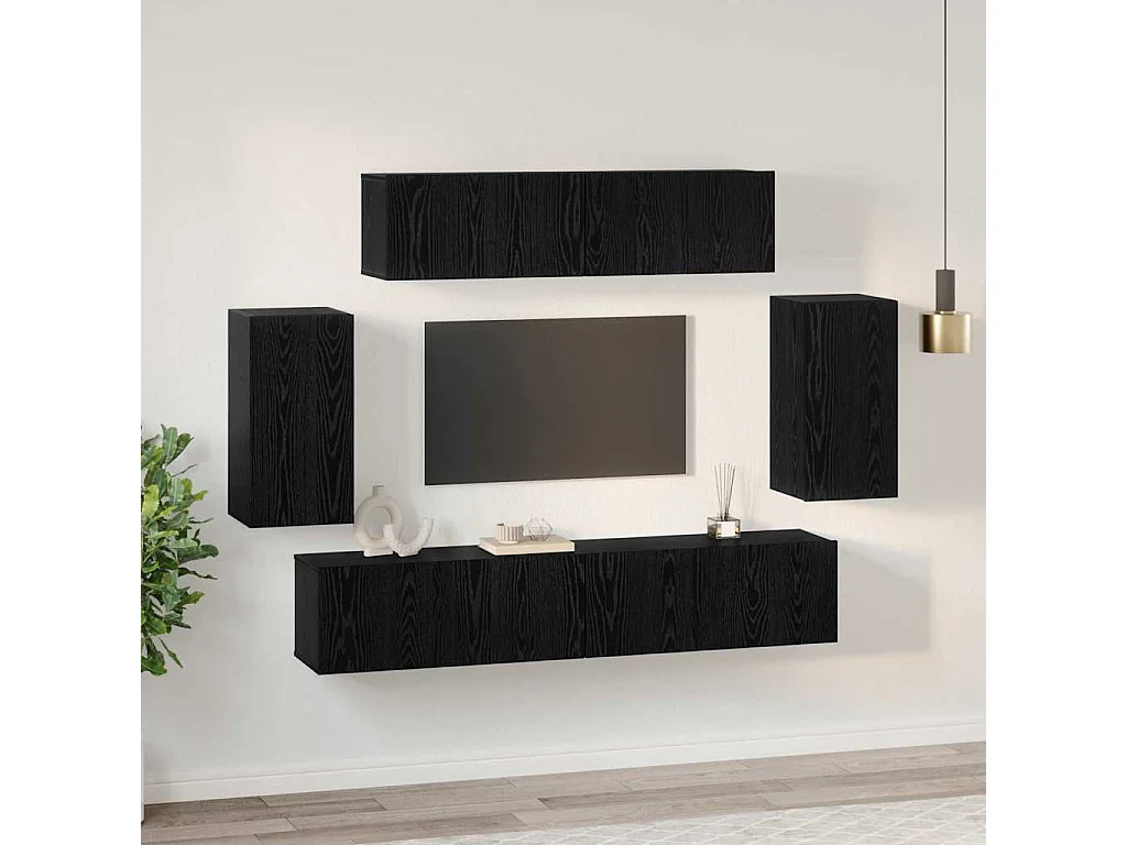 Mueble TV | Conjunto de Muebles para TV 6 pcs Roble negro 80 x 30 x 30 cm