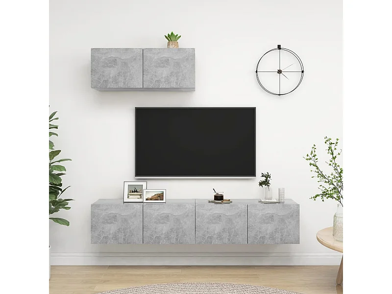 Meubles TV | Bancs TV | Armoires TV 3 pcs Gris béton Bois d'ingénierie