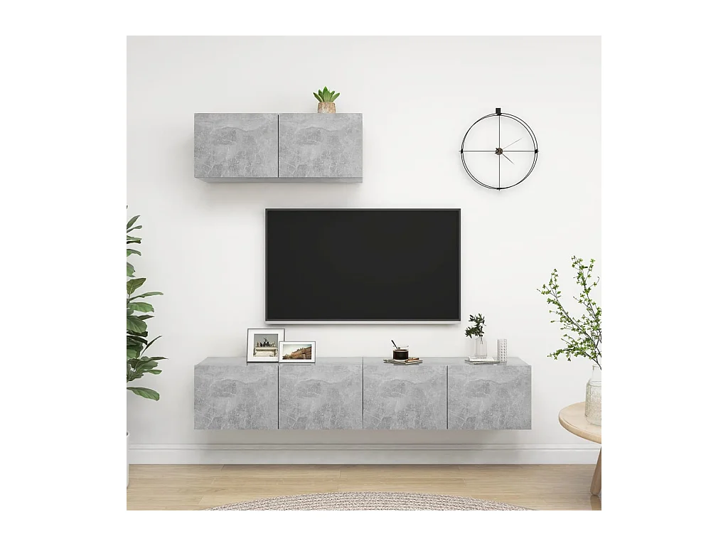 Meubles TV | Bancs TV | Armoires TV 3 pcs Gris béton Bois d'ingénierie