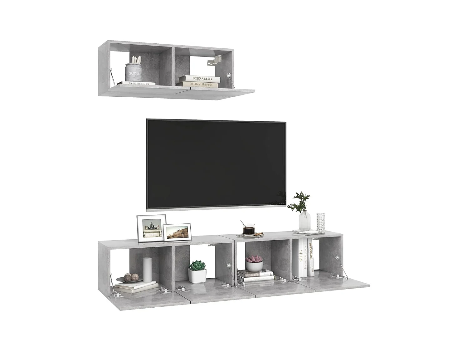 Meubles TV | Bancs TV | Armoires TV 3 pcs Gris béton Bois d'ingénierie