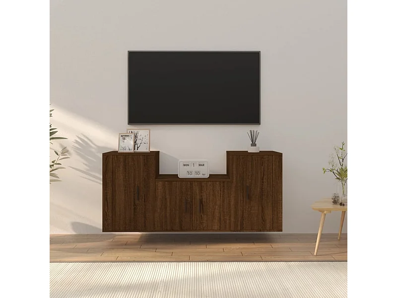 Set de muebles para TV  | Gabinetes de TV |  Muebles de salón 3 pzas madera contrachapada roble marrón