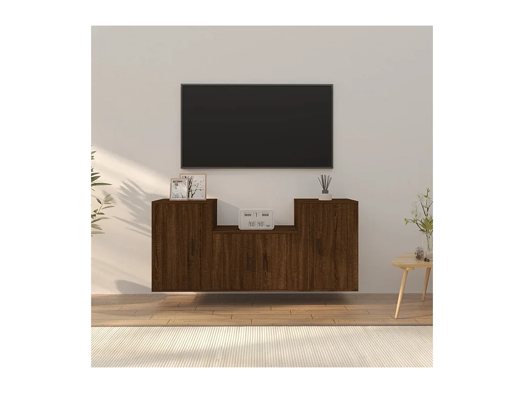 Set de muebles para TV  | Gabinetes de TV |  Muebles de salón 3 pzas madera contrachapada roble marrón