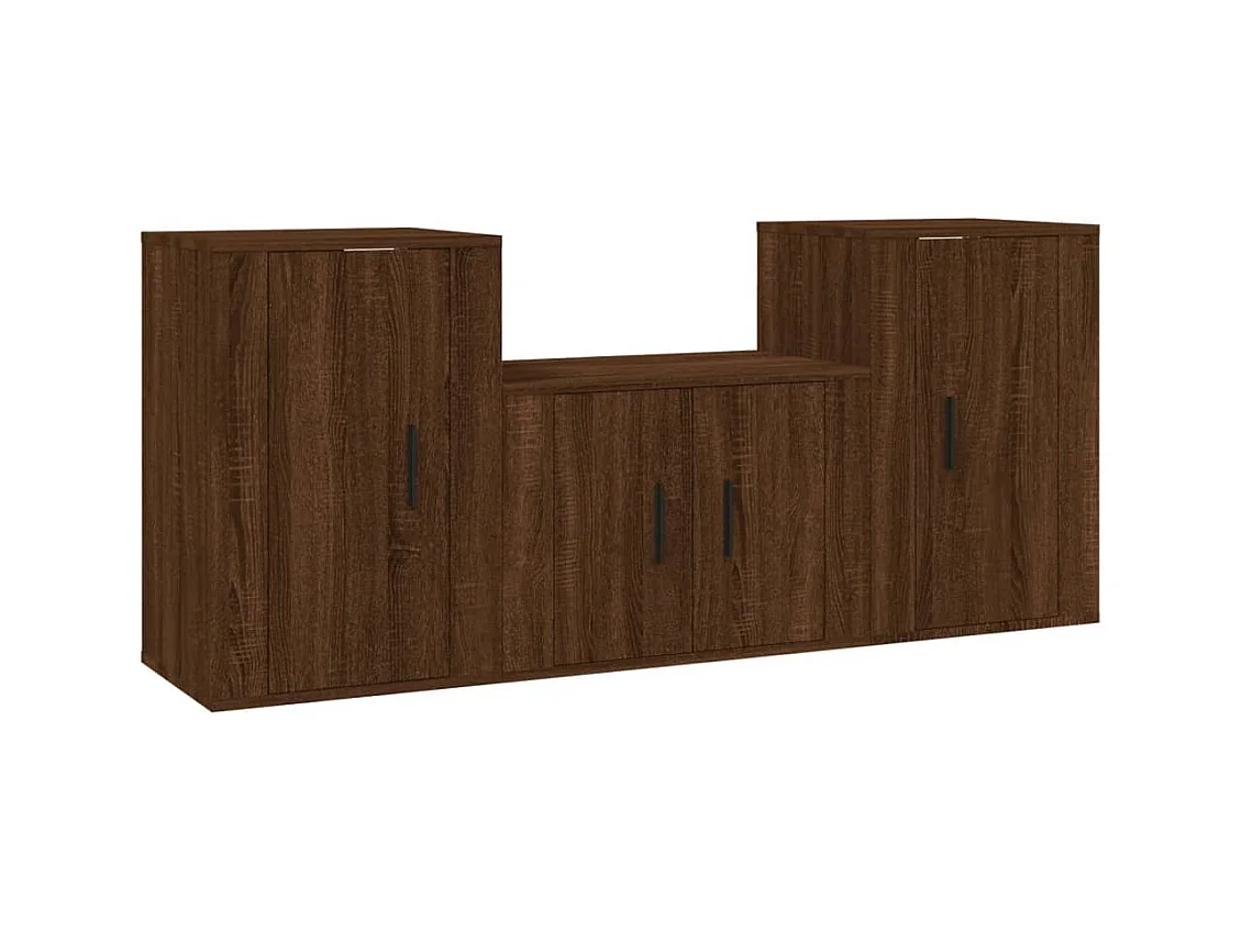Set de muebles para TV  | Gabinetes de TV |  Muebles de salón 3 pzas madera contrachapada roble marrón