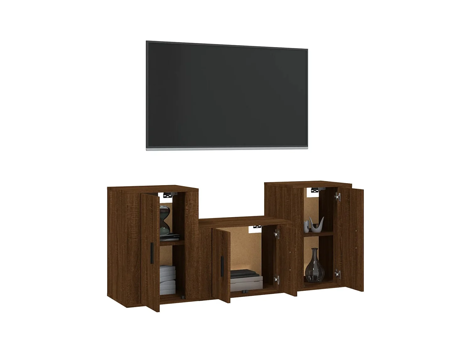 Set de muebles para TV  | Gabinetes de TV |  Muebles de salón 3 pzas madera contrachapada roble marrón