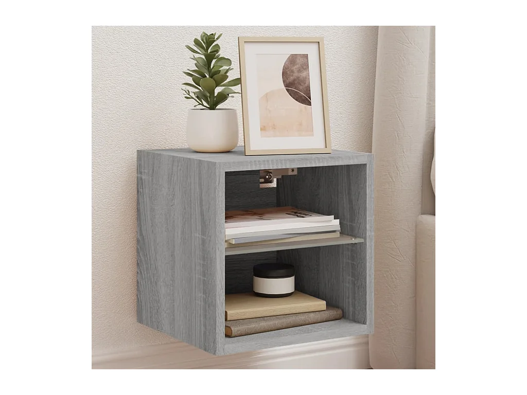 Mueble de TV | Mueble de salón de pared con luces LED gris Sonoma 30x28,5x30 cm