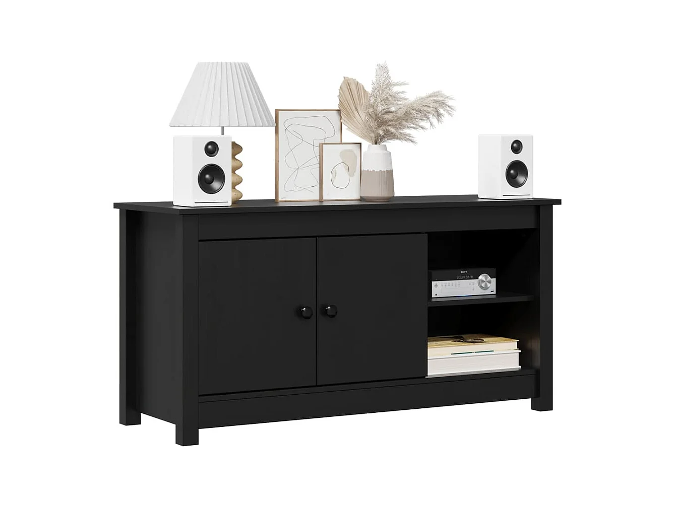 Mueble de TV | Mueble de salón de madera maciza de pino negro 103x36,5x52 cm