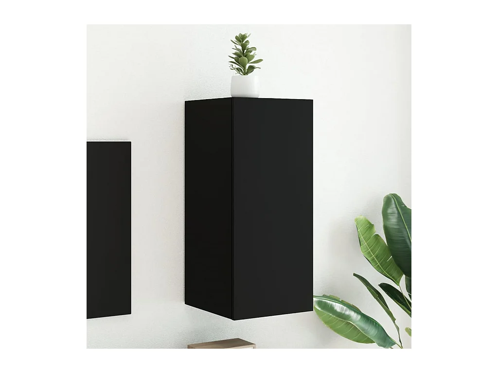 Mueble de TV | Mueble de salón de pared con luces LED negro 30,5x35x70 cm
