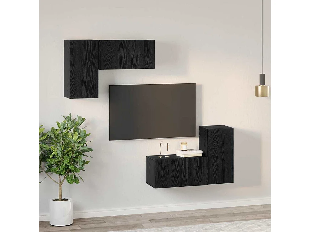 TV-kast | Tv-meubel | Tv-Bank met plank met opslag met de deur 4 pcs Zwart eiken 60 x 30 x 30 cm