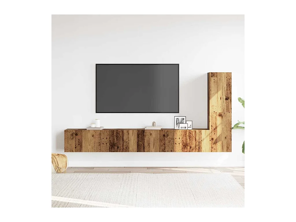 Conjunto de Mueble de TV | Mueble de salón 3 piezas montado la pared madera vieja