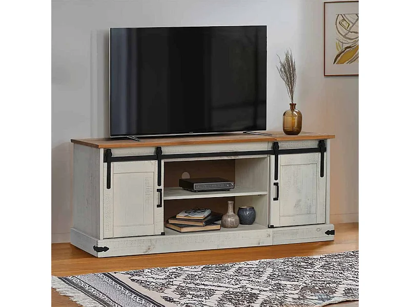 Mueble de TV | Mueble de salón HALDEN 2 puerta correderas blanco 150x40x60 cm