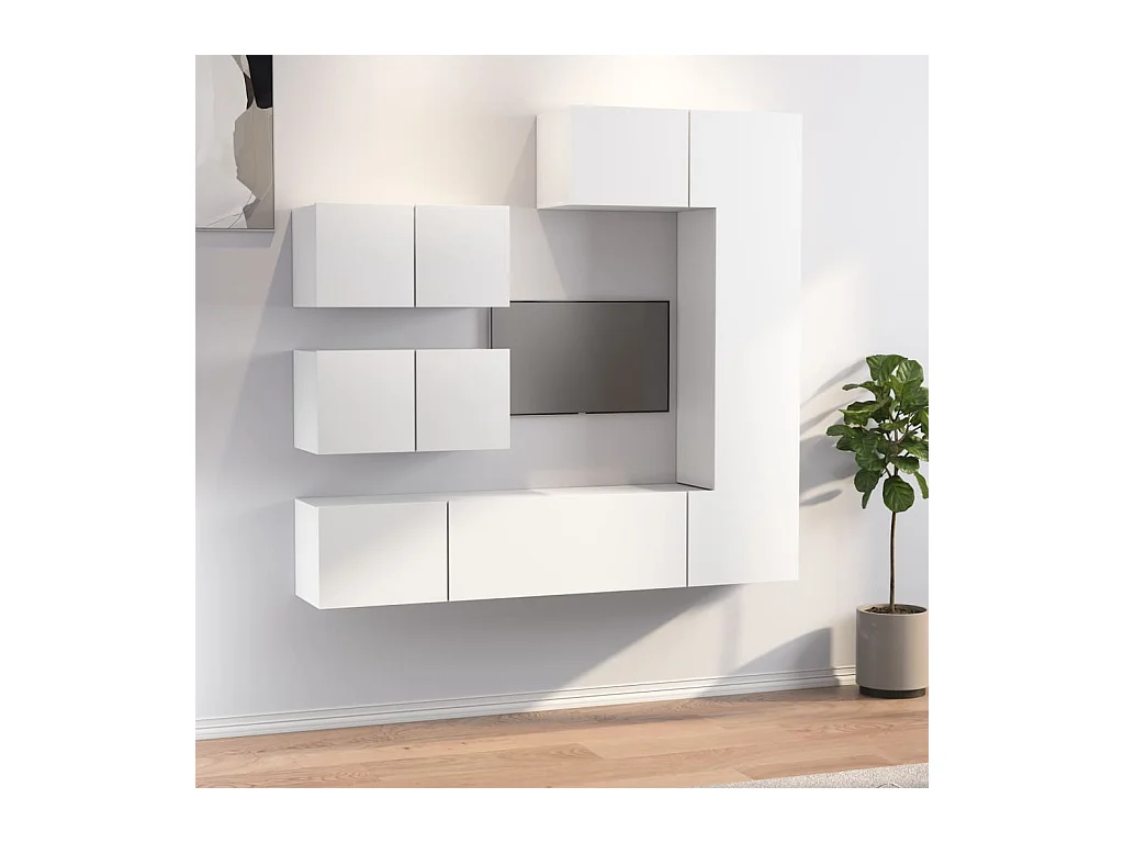 Set de muebles para TV  | Gabinetes de TV |  Muebles de salón 6 piezas madera contrachapada blanco