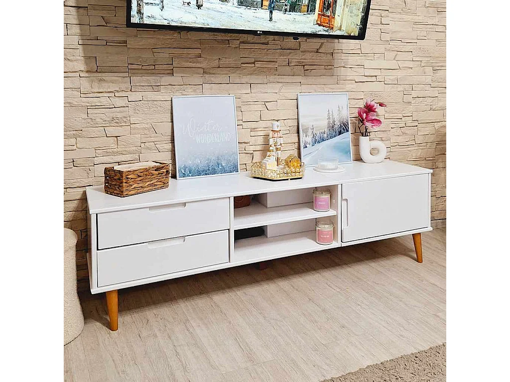 Mueble de TV | Mueble de salón MOLDE madera maciza de pino blanca 158x40x49 cm