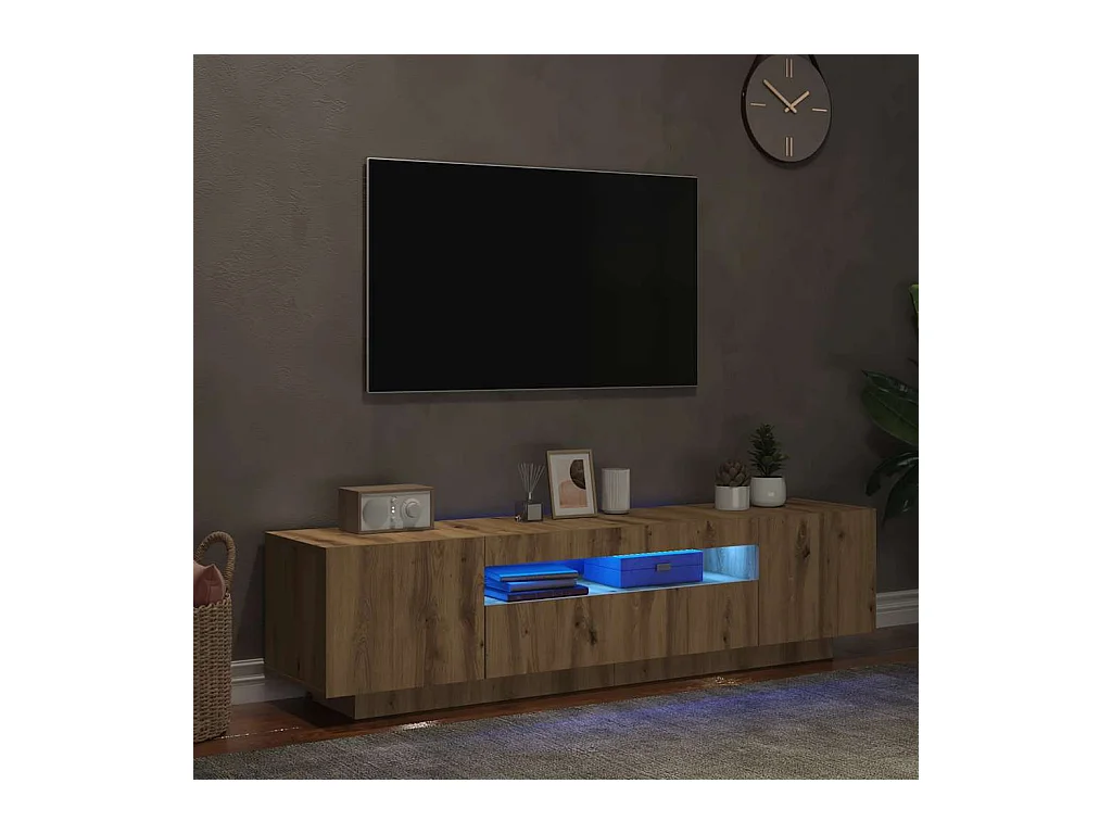 Mueble de TV | Mueble de salón luces LED madera roble artisan 160x35x40 cm