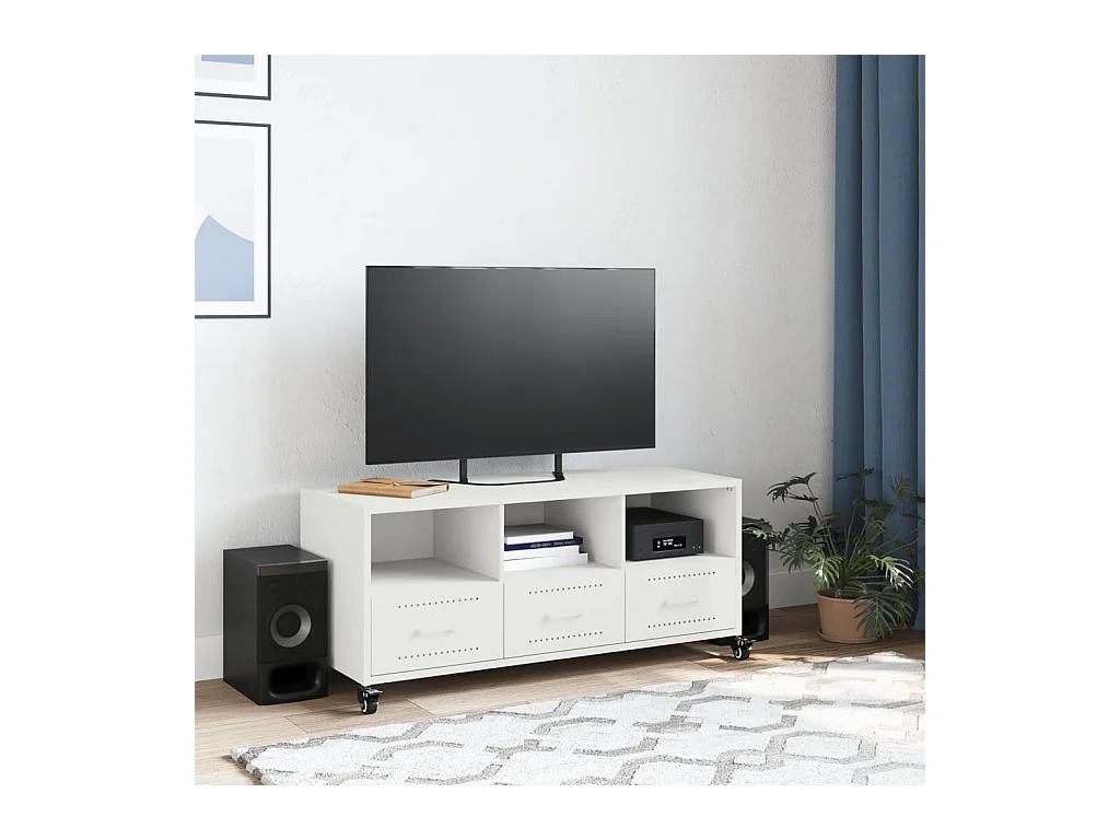 Mueble de TV | Mueble de salón acero blanco 100,5x39x43,5 cm