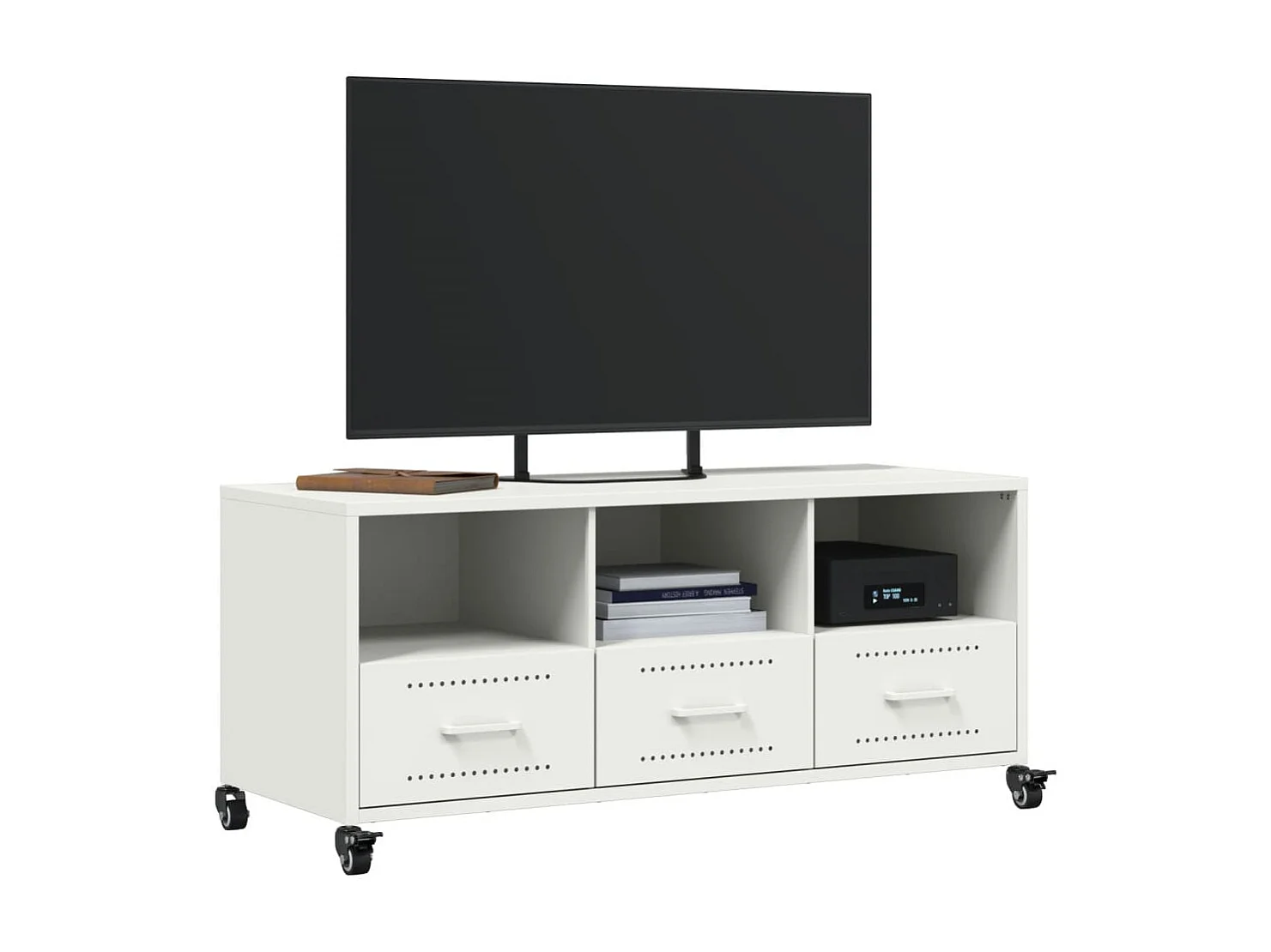 Meuble TV | Banc TV | Armoire TV blanc 100,5x39x43,5 cm acier