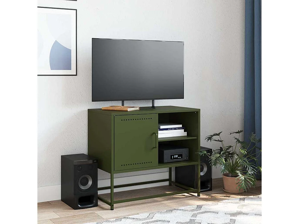 Meuble TV | Banc TV | Armoire TV vert olive 68x39x60,5 cm acier