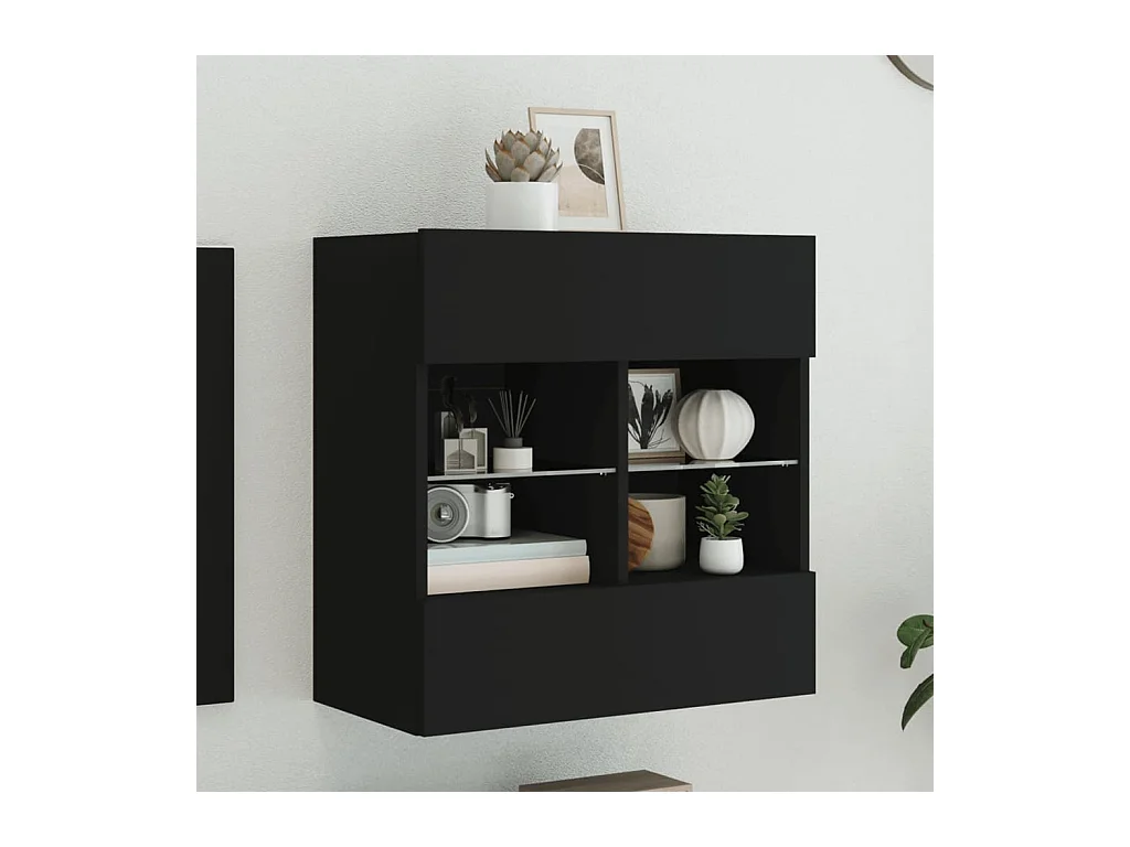 Mueble de TV | Mueble de salón de pared con luces LED negro 58,5x30x60,5 cm