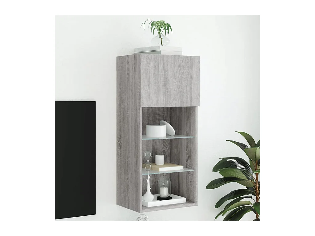 Mueble para TV  | Gabinete de TV |  Mueble de salón con luces LED gris Sonoma 40,5x30x90 cm