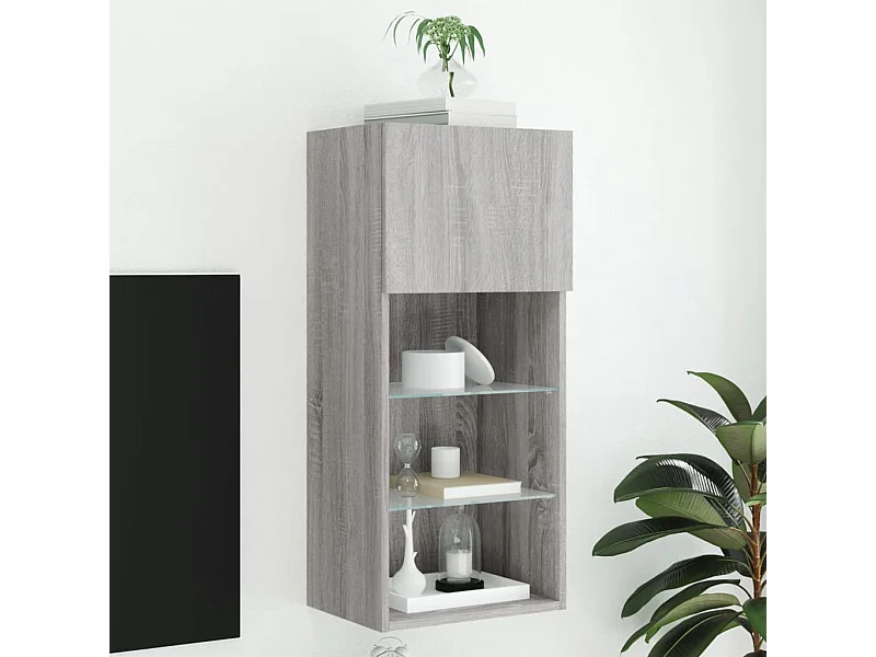 Meuble TV | Banc TV | Armoire TV avec lumières LED sonoma gris 40,5x30x90 cm