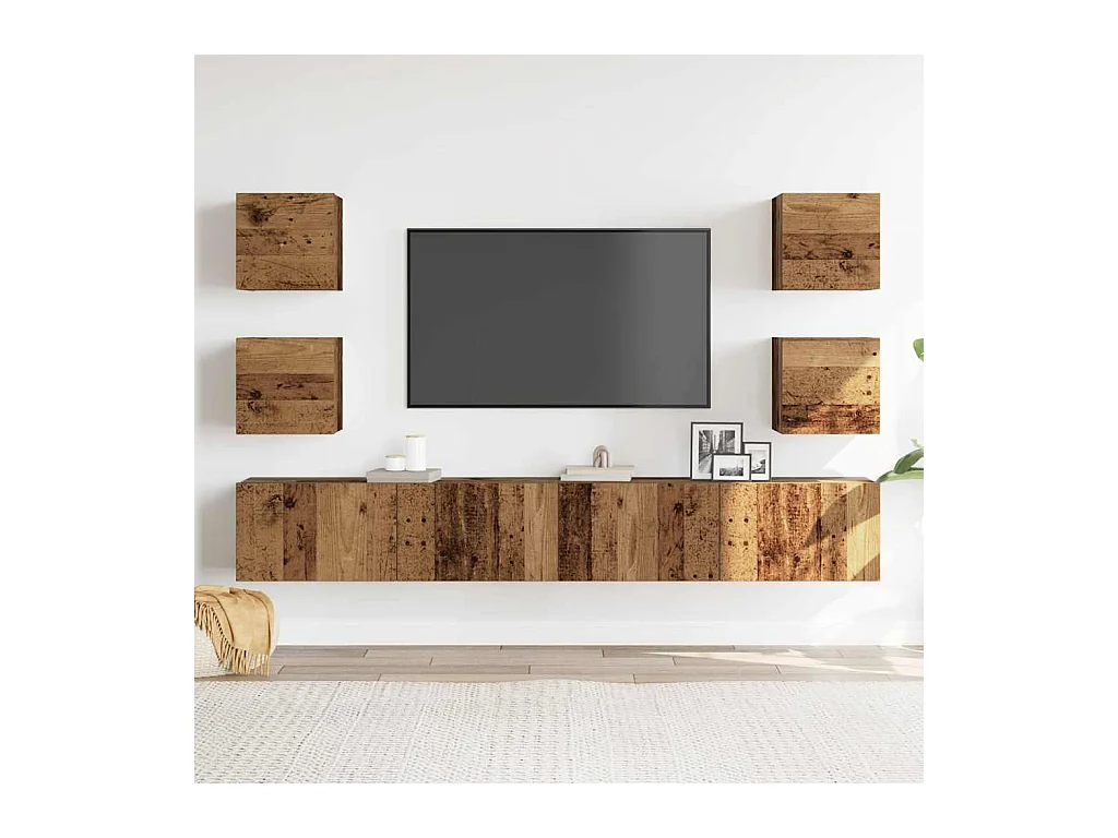 Tv-wandkasten | Tv-meubels | Tv-Banken 6 st bewerkt hout oud houtkleurig