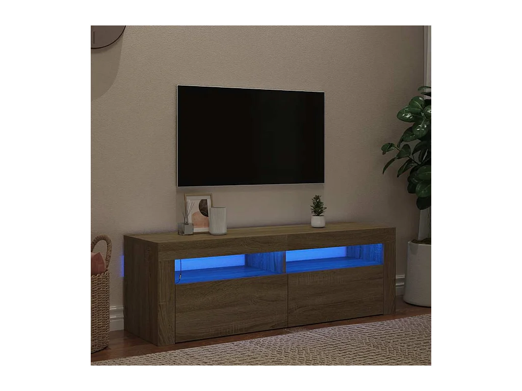 Meuble TV | Banc TV | Armoire TV avec lumières LED chêne sonoma 120x35x40 cm