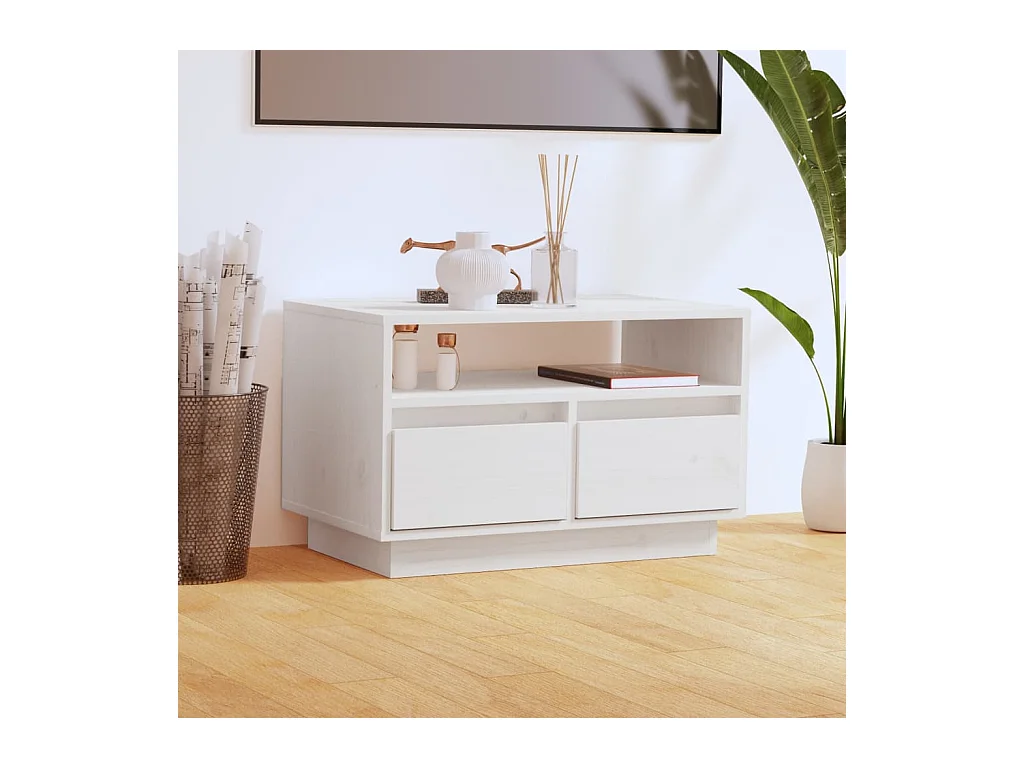 Mueble de TV | Mueble de salón de madera maciza de pino blanco 60x35x37 cm