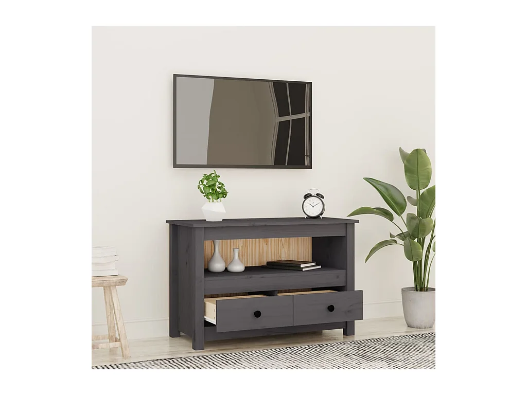 Mueble de TV | Mueble de salón de madera maciza de pino gris 79x35x52 cm