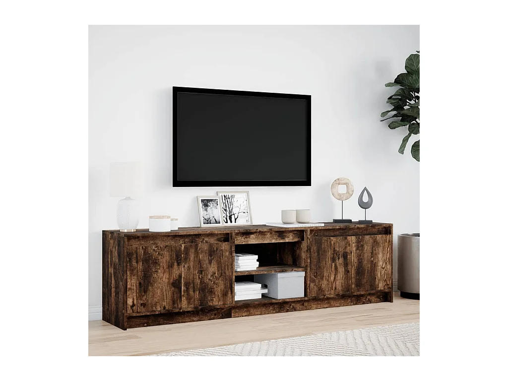 Tv-meubel | Tv-Bank | TV-kastmet LED 180x34x50 cm bewerkt hout gerookt eikenkleur