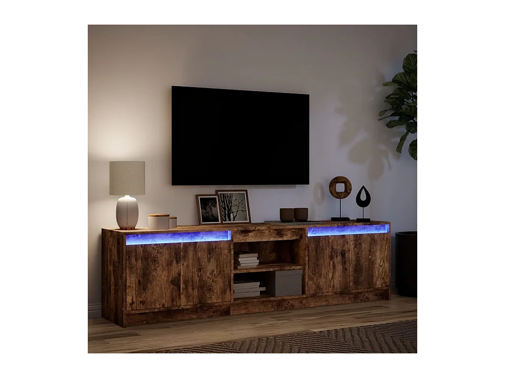 Tv-meubel | Tv-Bank | TV-kastmet LED 180x34x50 cm bewerkt hout gerookt eikenkleur