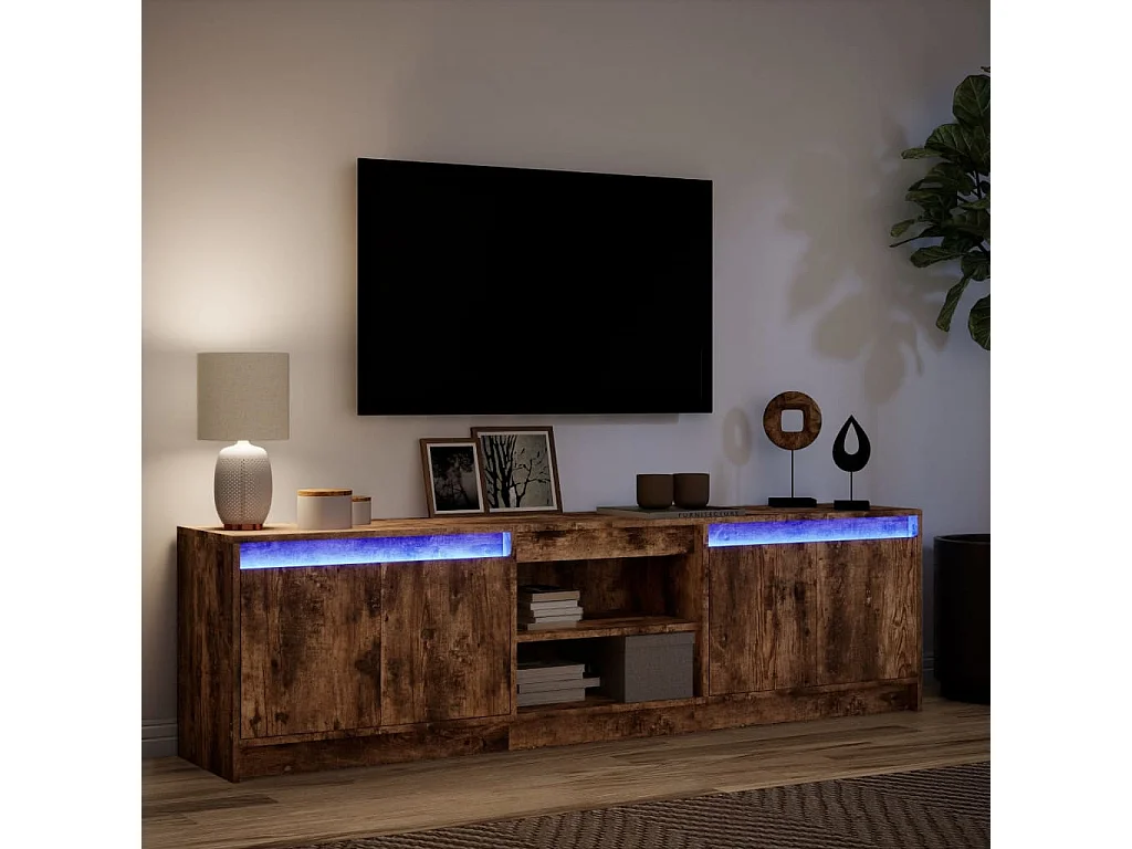 Meuble TV | Banc TV | Armoire TV avec LED chêne fumé 180x34x50 cm bois d'ingénierie