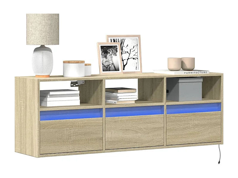 Mueble de TV | Mueble de salón de pared con luces LED roble Sonoma 130x31x45 cm