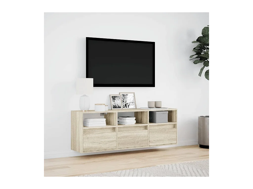 Mueble de TV | Mueble de salón de pared con luces LED roble Sonoma 130x31x45 cm