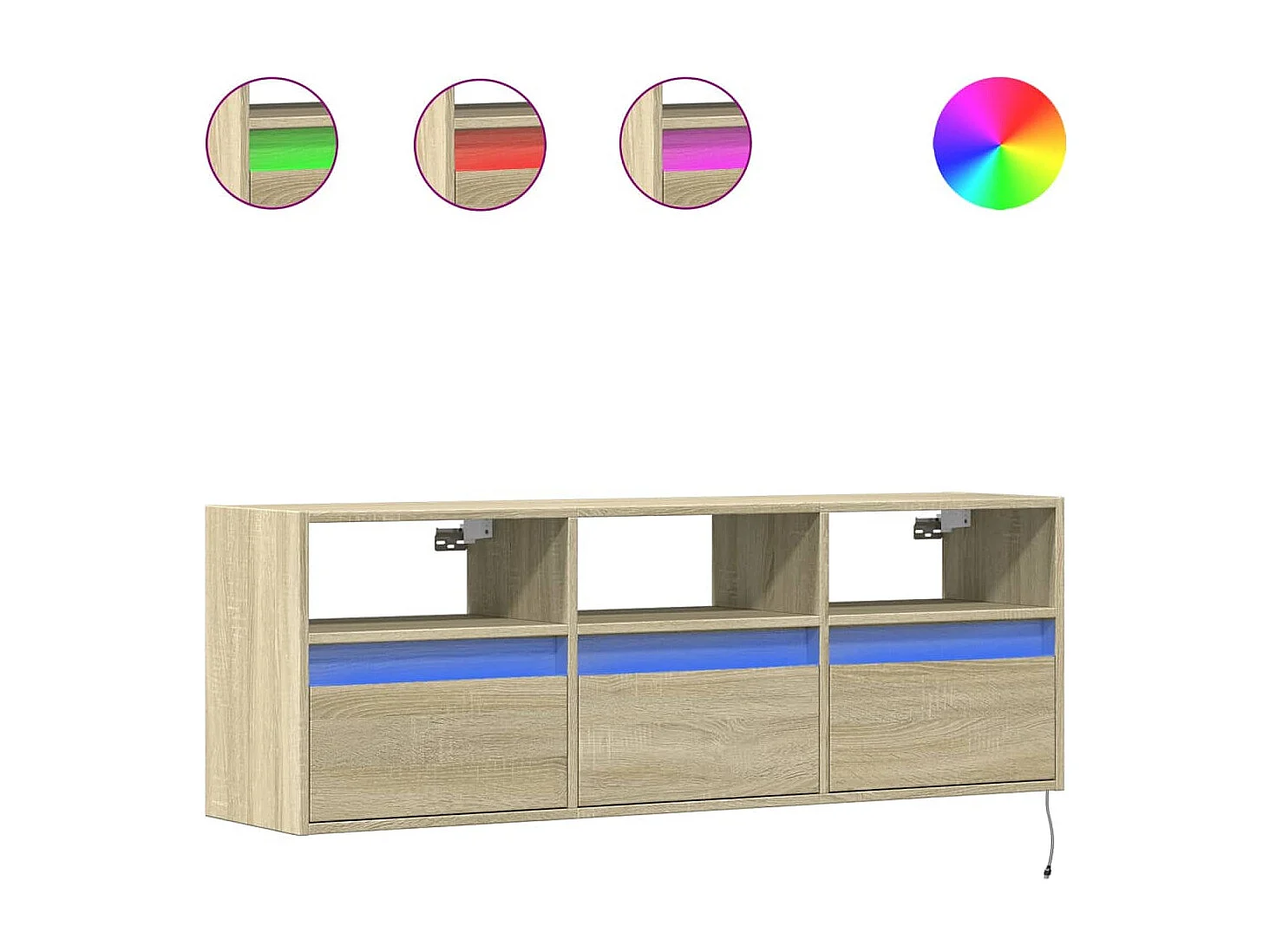 Meuble TV | Banc TV | Armoire TV mural avec lumières LED chêne sonoma 130x31x45 cm