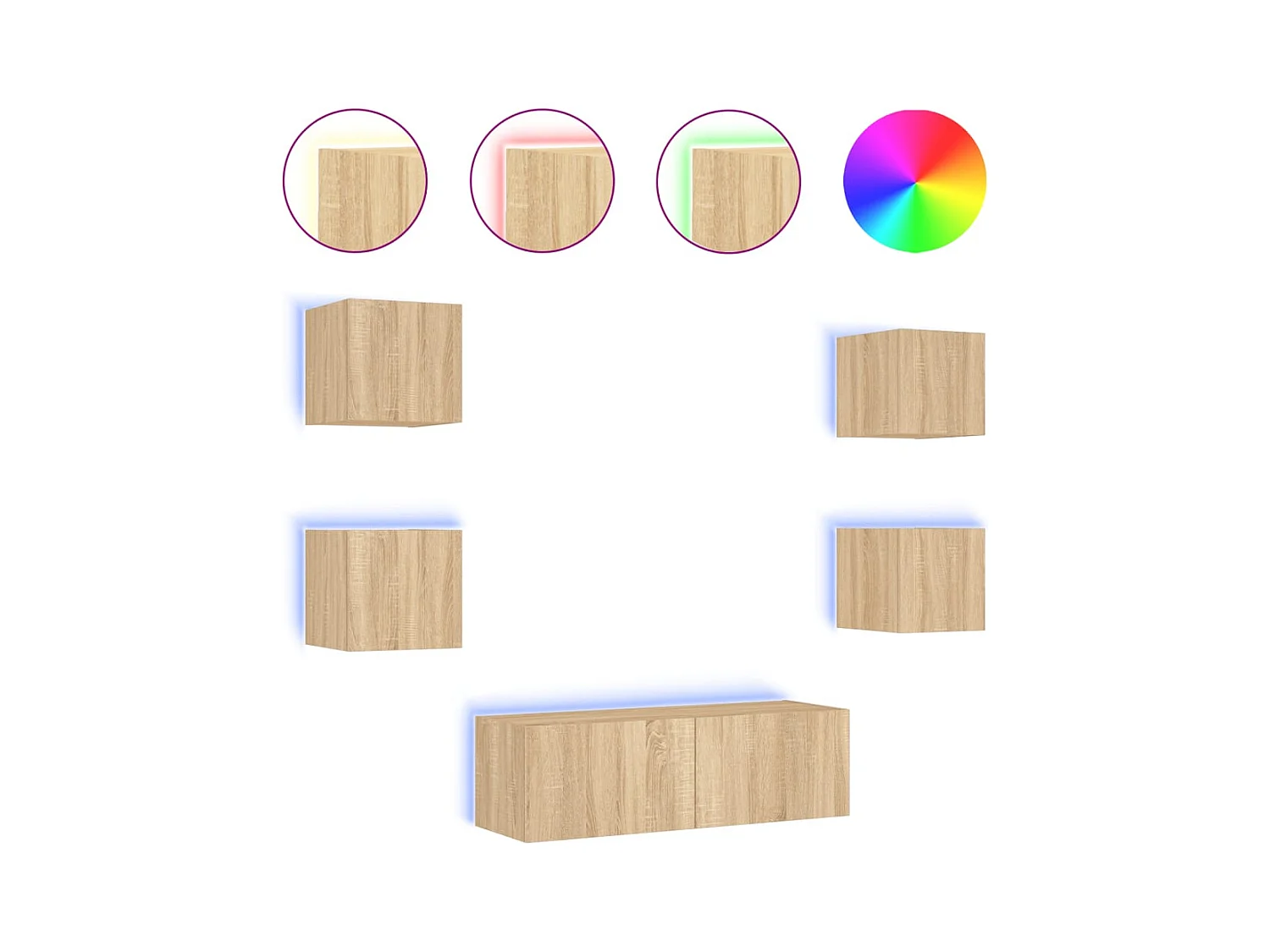 Muebles de TV | Gabinetes de TV |  Muebles de salón de pared con luces LED 5 piezas roble Sonoma