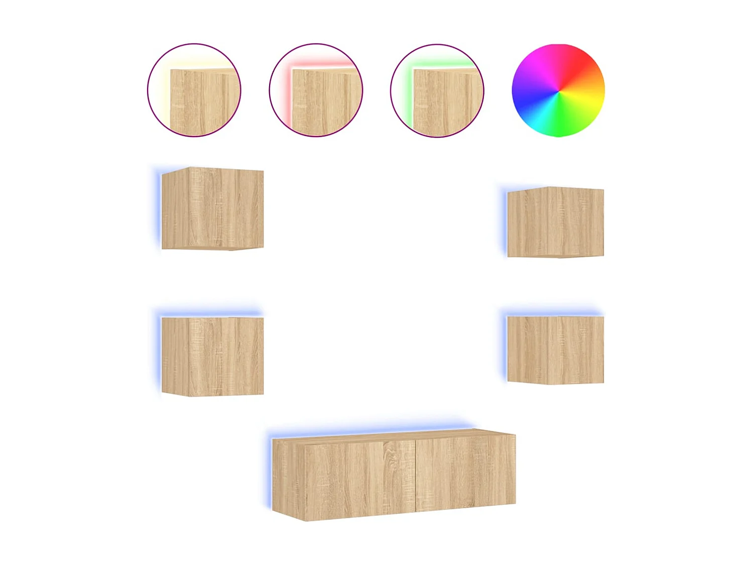 Meuble TV | Banc TV | Armoire TV muraux 5 pcs avec lumières LED chêne sonoma