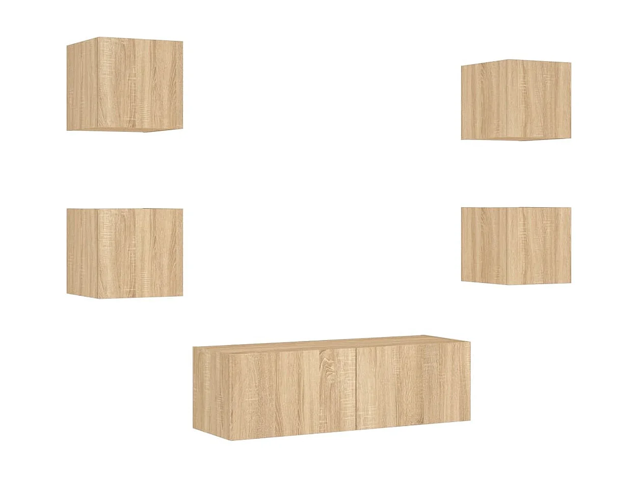 Meuble TV | Banc TV | Armoire TV muraux 5 pcs avec lumières LED chêne sonoma